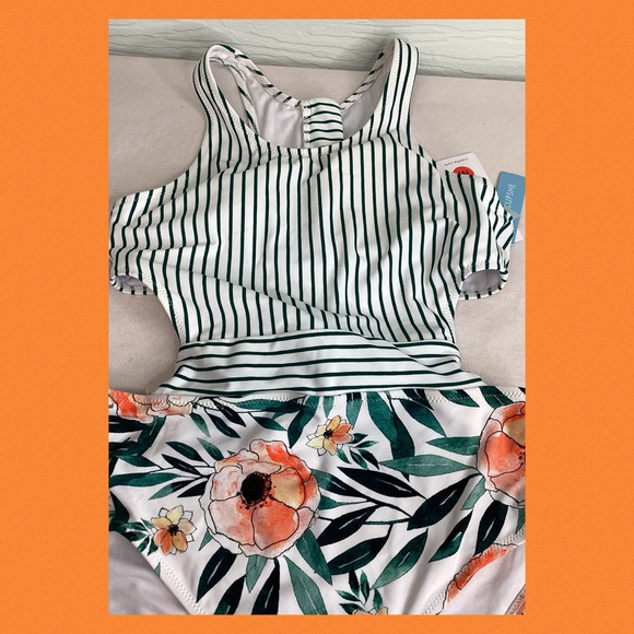 Striped Floral women One Piece Swimsuit - Picture 6 of 6